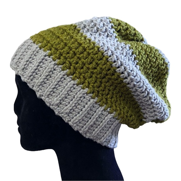 Hat Slytherin Hogwarts Green and Gray Stripes Beanie Slouchy Baggy Winter - Picture 4 of 7